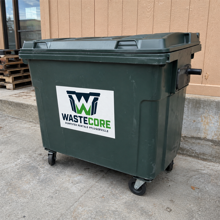 Wastecore Dumpster Rentals Pflugerville branded dumpster rental container